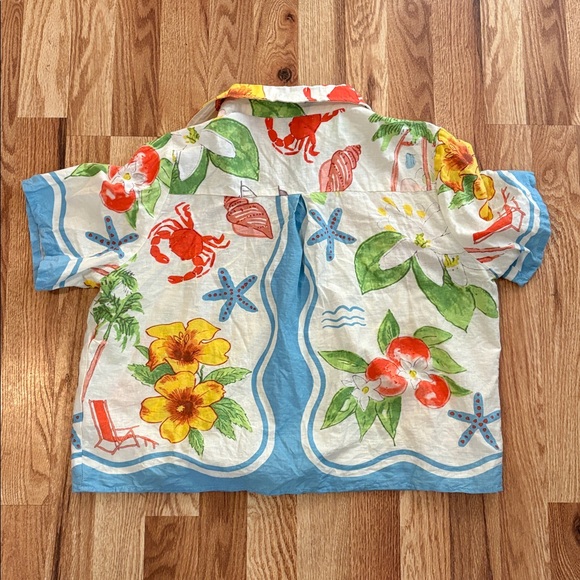 Calypso St Barth Women's Medium Blue Button Up Linen Blend Coastal Print Relax - Picture 5 of 5